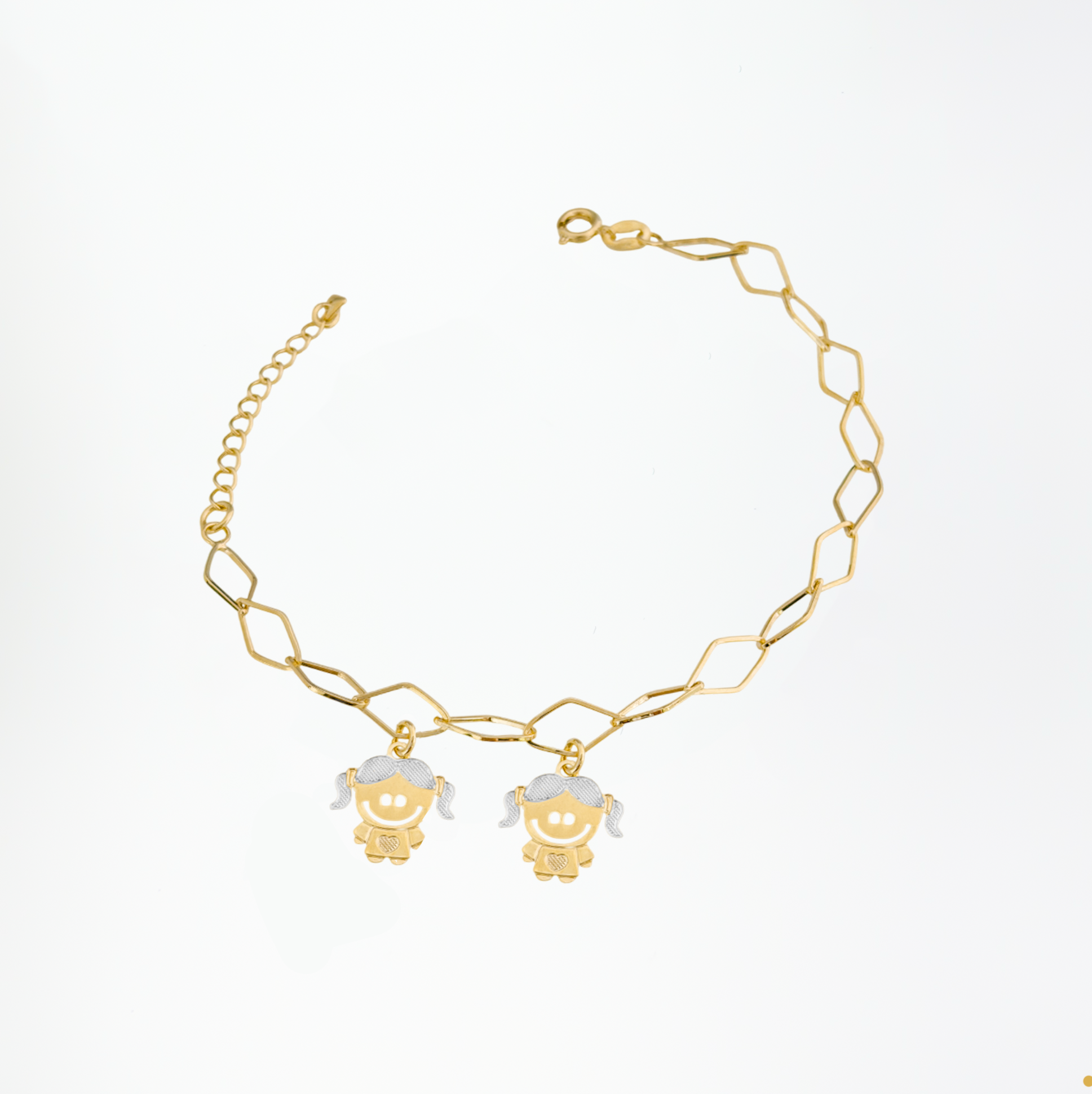 Pulseira com 2 Meninas em ródio, Banhada á Ouro 18k