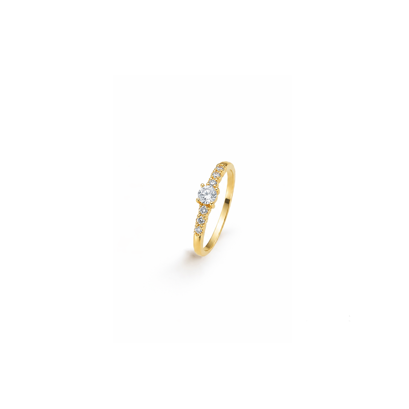 Anel Infantil Solitario com Cravejado, Banhado em Ouro 18k