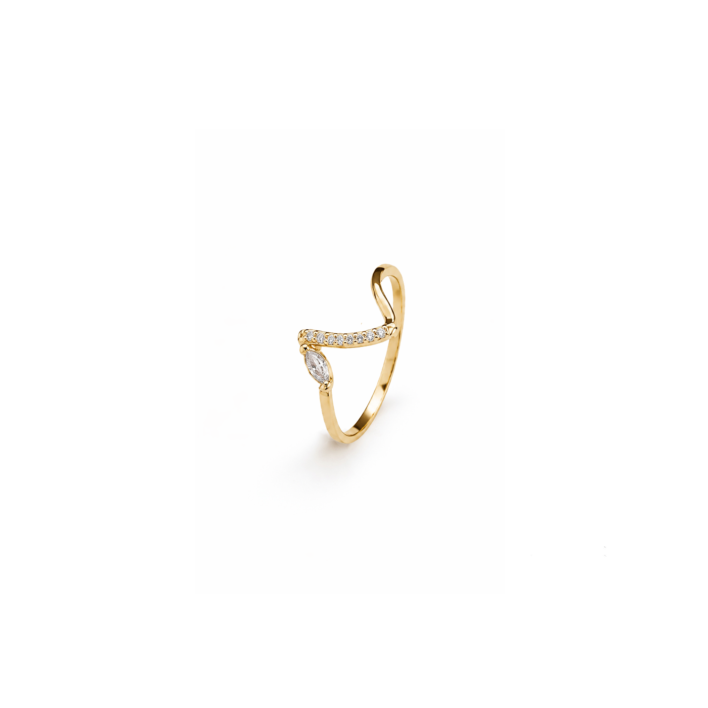 Anel Z com Detalhe em Zircônias, Banhado em Ouro 18k
